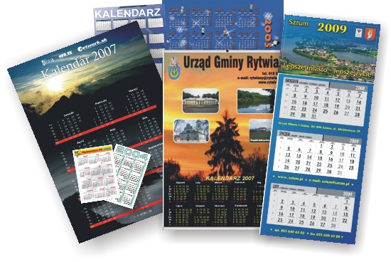 Kalendarze trójdzielne, plakatowe, listkowe, nabiurkowe. Produkt dla firmy, dla gminy i miasta